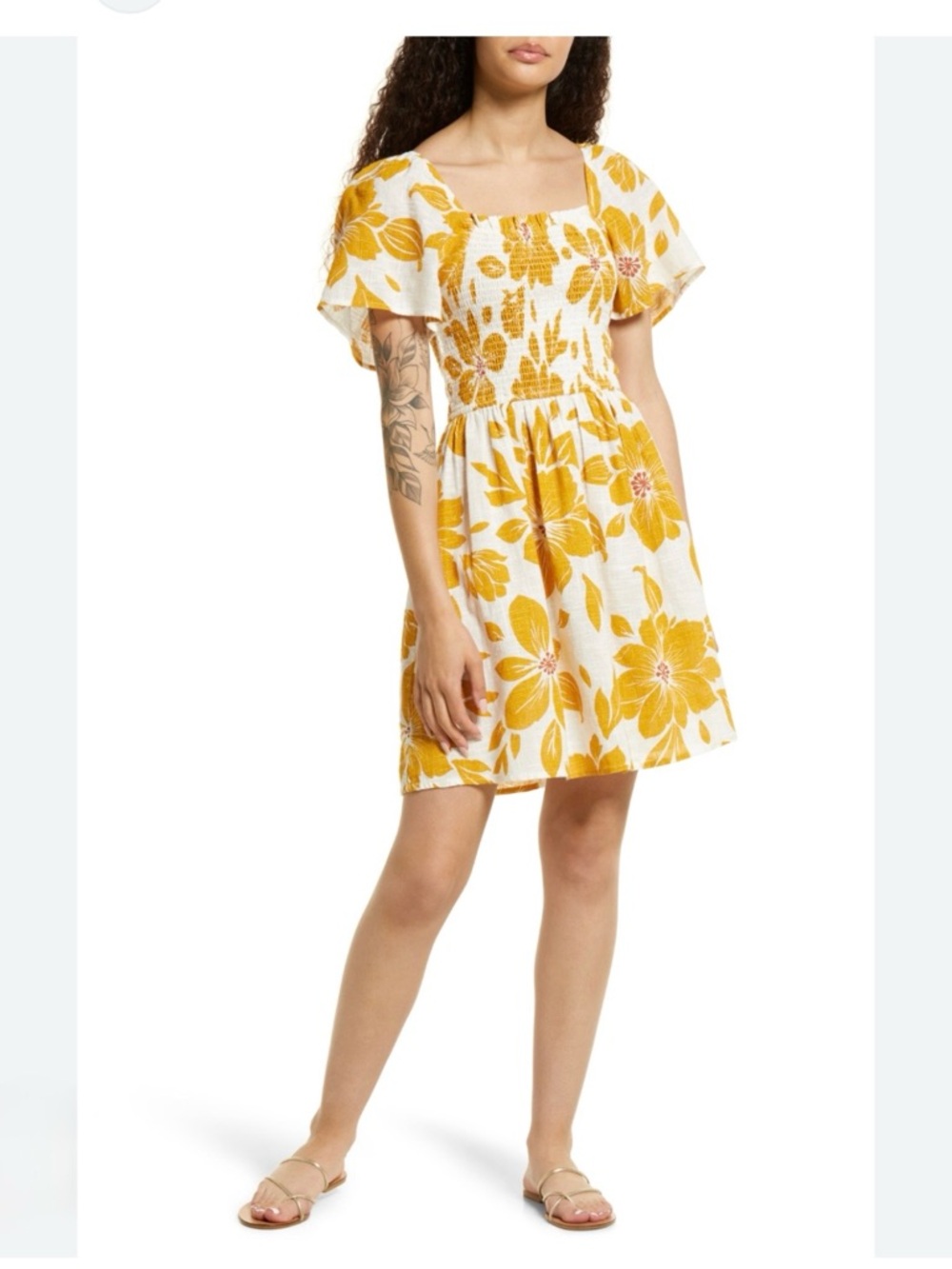 NWOT Rip Curl White and Yellow Floral Square-Neck Mini Dress Size XL